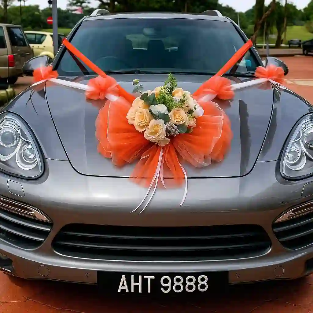 Black Car Decor With Bouquet